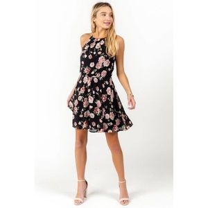 Francesca’s Black Floral Halter Top Dress, Size S